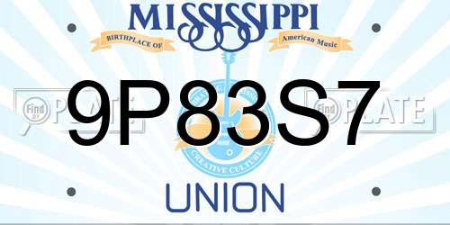 9P83S7 Mississippi License Plate