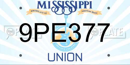 9PE377 Mississippi License Plate