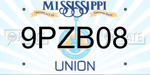 9PZB08 Mississippi License Plate