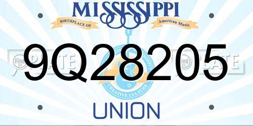 9Q28205 Mississippi License Plate