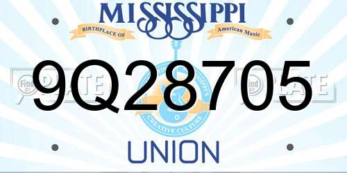 9Q28705 Mississippi License Plate