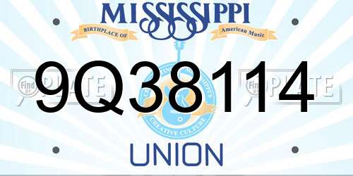 9Q38114 Mississippi License Plate