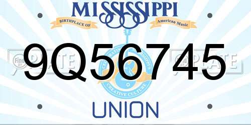 9Q56745 Mississippi License Plate