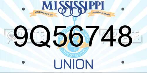 9Q56748 Mississippi License Plate