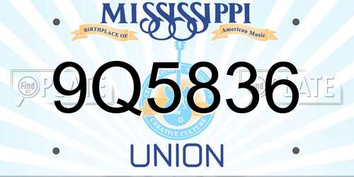9Q5836 Mississippi License Plate