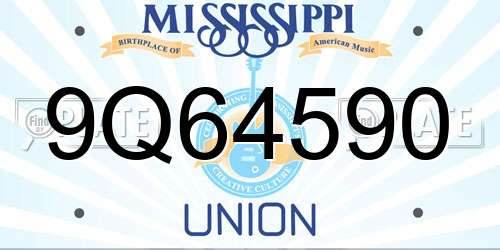 9Q64590 Mississippi License Plate