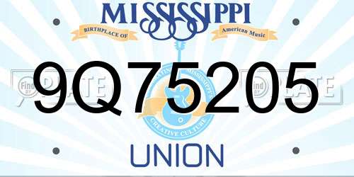 9Q75205 Mississippi License Plate
