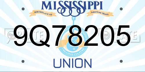 9Q78205 Mississippi License Plate