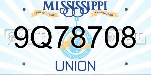 9Q78708 Mississippi License Plate