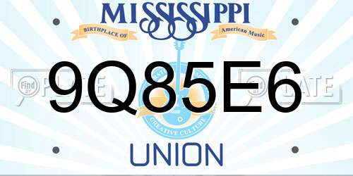 9Q85E6 Mississippi License Plate