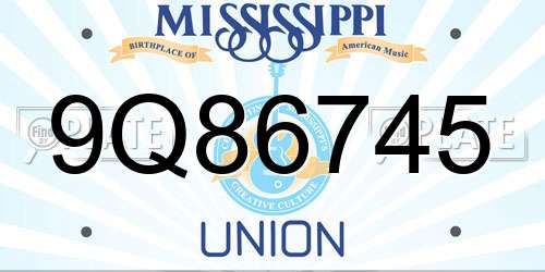 9Q86745 Mississippi License Plate