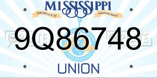 9Q86748 Mississippi License Plate