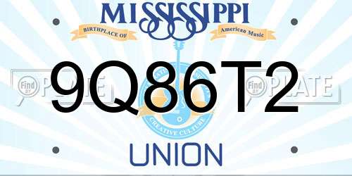 9Q86T2 Mississippi License Plate