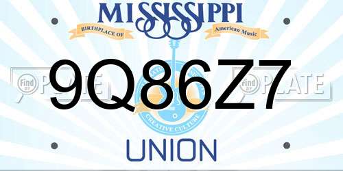 9Q86Z7 Mississippi License Plate