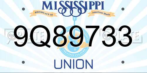 9Q89733 Mississippi License Plate