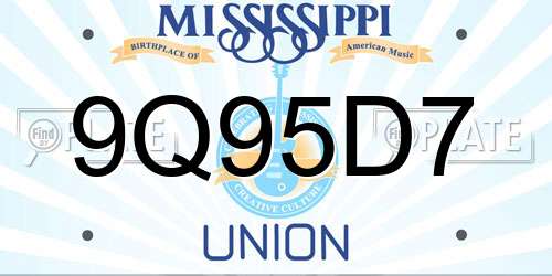 9Q95D7 Mississippi License Plate