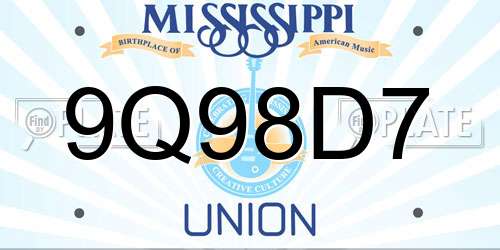 9Q98D7 Mississippi License Plate