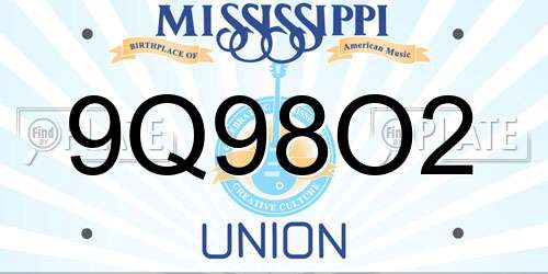 9Q98O2 Mississippi License Plate