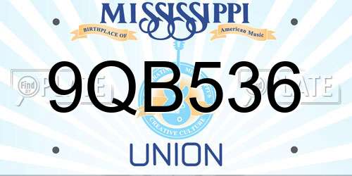 9QB536 Mississippi License Plate