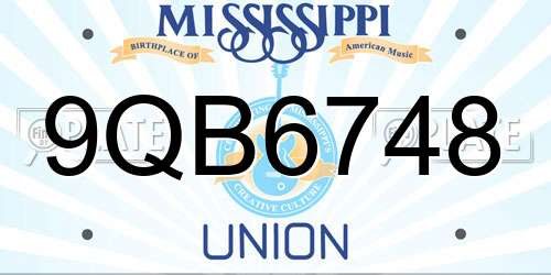 9QB6748 Mississippi License Plate
