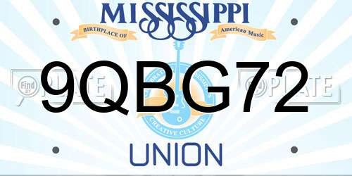 9QBG72 Mississippi License Plate