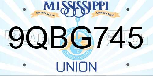 9QBG745 Mississippi License Plate