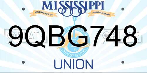 9QBG748 Mississippi License Plate