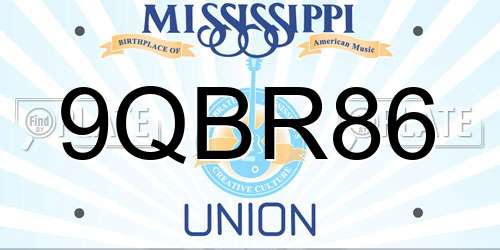 9QBR86 Mississippi License Plate