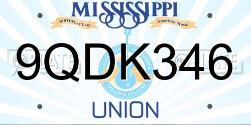 9QDK346 Mississippi License Plate