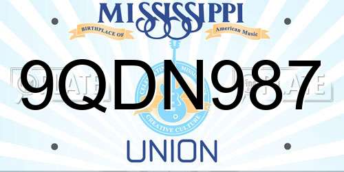 9QDN987 Mississippi License Plate