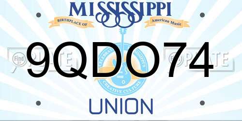 9QDO74 Mississippi License Plate
