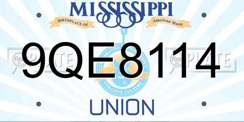 9QE8114 Mississippi License Plate