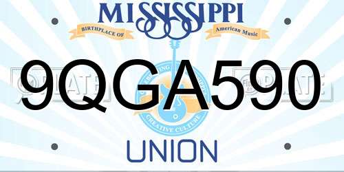9QGA590 Mississippi License Plate