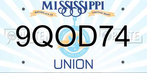 9QOD74 Mississippi License Plate