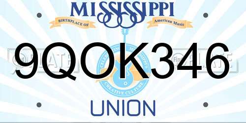 9QOK346 Mississippi License Plate