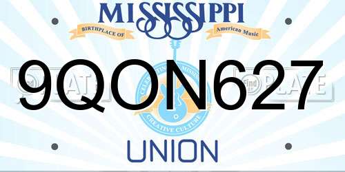 9QON627 Mississippi License Plate