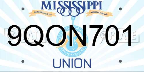 9QON701 Mississippi License Plate