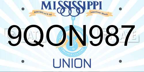 9QON987 Mississippi License Plate