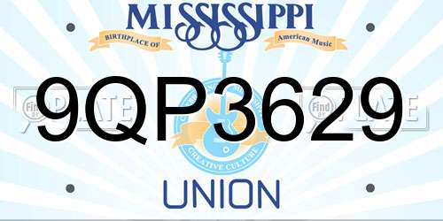 9QP3629 Mississippi License Plate