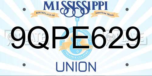 9QPE629 Mississippi License Plate