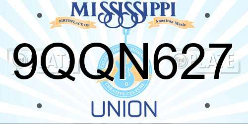 9QQN627 Mississippi License Plate
