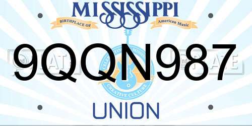 9QQN987 Mississippi License Plate