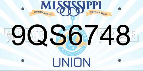 9QS6748 Mississippi License Plate
