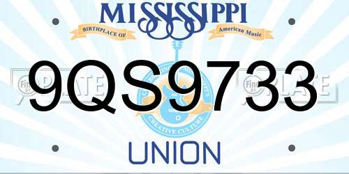 9QS9733 Mississippi License Plate