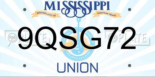 9QSG72 Mississippi License Plate