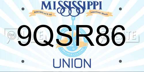 9QSR86 Mississippi License Plate