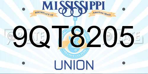 9QT8205 Mississippi License Plate