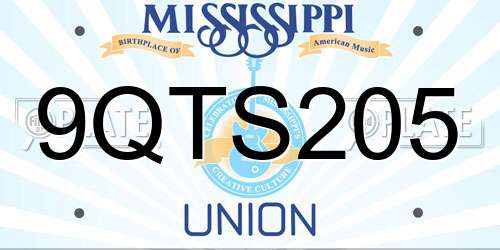 9QTS205 Mississippi License Plate