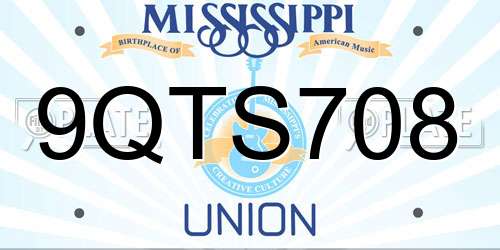 9QTS708 Mississippi License Plate