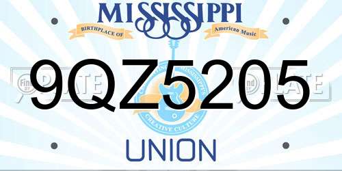 9QZ5205 Mississippi License Plate